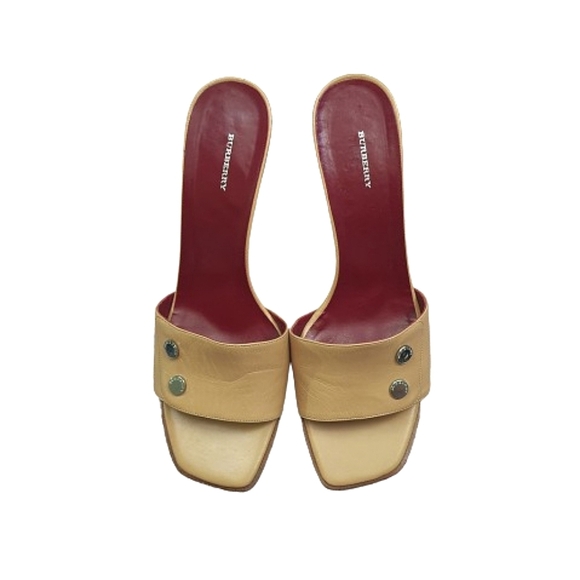 BURBERRY Open Toe Leather  Heeled Mules Womens Slide Sandals Size EU 41/ US 10.5 - Picture 3 of 15